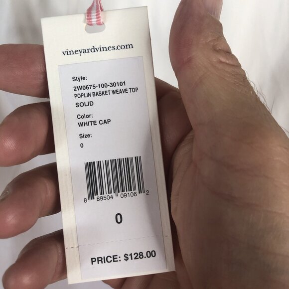 Vineyard Vines Top Womens 0 White Poplin Basketweave Stretch Beach Prep NEW - Picture 8 of 16